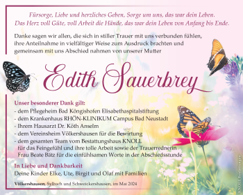 Traueranzeige von Edith Sauerbrey von Südthüringer Presse