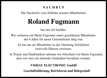 Traueranzeige von Roland Fugmann von Frankenpost