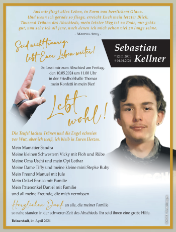 Traueranzeige von Sebastian Kellner von Südthüringer Presse
