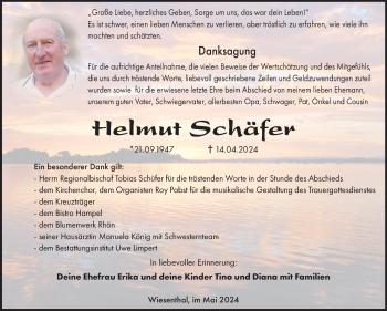 Traueranzeige von Helmut Schäfer von Südthüringer Presse