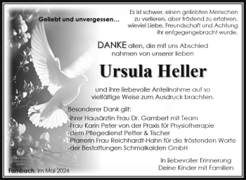 Traueranzeige von Ursula Heller von Südthüringer Presse