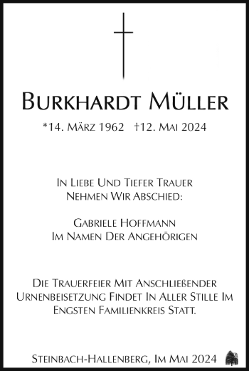 Traueranzeige von Burhardt Müller von Südthüringer Presse