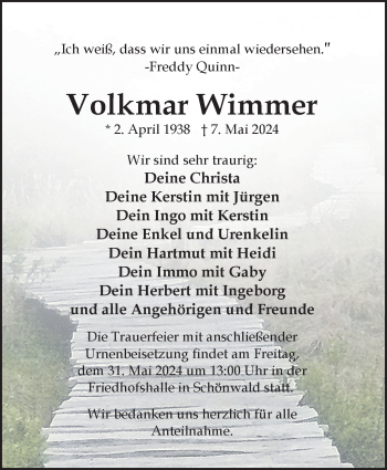 Traueranzeige von Volkmar Wimmer von Frankenpost