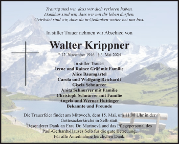 Traueranzeige von Walter Krippner von Frankenpost