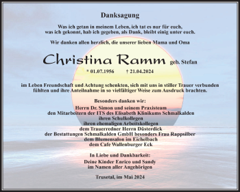 Traueranzeige von Christina Ramm von Südthüringer Presse