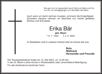 Traueranzeige von Erika Bär von Frankenpost