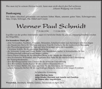 Traueranzeige von Werner Schmidt von Südthüringer Presse