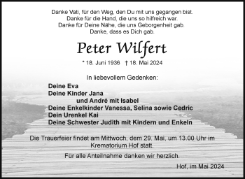 Traueranzeige von Peter Wilfert von Frankenpost