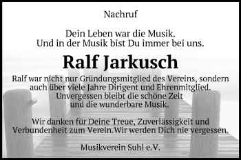 Traueranzeige von Ralf Jarkusch von Südthüringer Presse