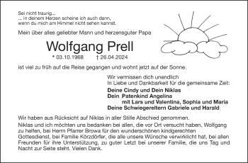 Traueranzeige von Wolfgang Prell von Frankenpost