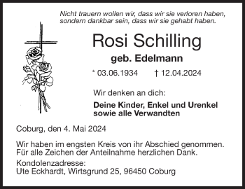 Traueranzeige von Rosi Schilling von Neue Presse Coburg