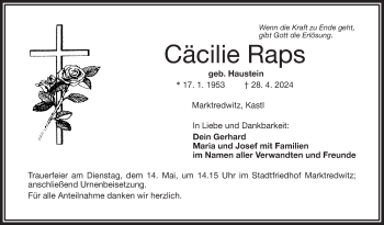 Traueranzeige von Cäcilie Raps von Frankenpost