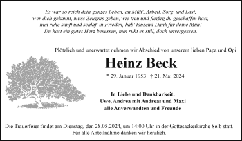 Traueranzeige von Heinz Beck von Frankenpost