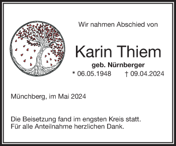 Traueranzeige von Karin Thiem von Frankenpost