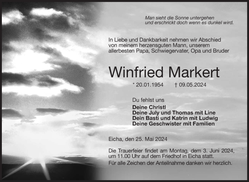  Traueranzeige für Winfried Markert vom 25.05.2024 aus Neue Presse Coburg