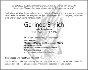 Traueranzeige von Gerlinde Ehrlich von Neue Presse Coburg