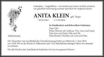 Traueranzeige von Anita Klein von Frankenpost