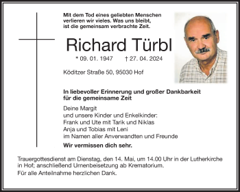 Traueranzeige von Richard Türbl von Frankenpost