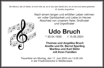 Traueranzeige von Udo Bruch von Frankenpost