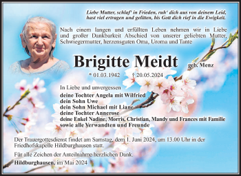 Traueranzeige von Brigitte Meidt von Südthüringer Presse