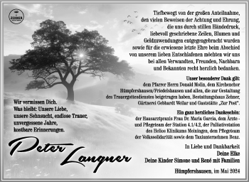 Traueranzeige von Peter Langner von Südthüringer Presse