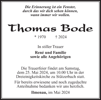 Traueranzeige von Thomas Bode von Südthüringer Presse