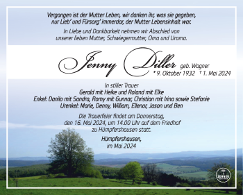 Traueranzeige von Jenny Diller von Südthüringer Presse