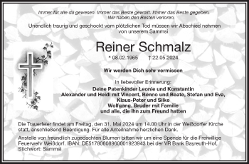Traueranzeige von Reiner Schmalz von Frankenpost