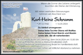 Traueranzeige von Karl-Heinz Schramm von Südthüringer Presse