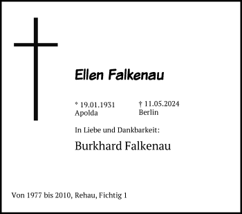 Traueranzeige von Ellen Falkau von Frankenpost