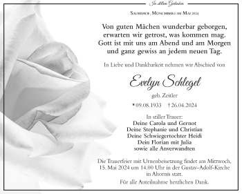 Traueranzeige von Evelyn Schlegel von Frankenpost