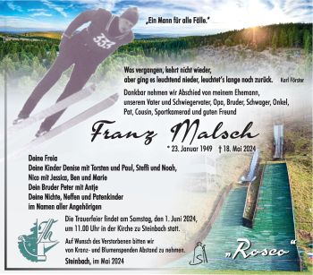 Traueranzeige von Franz Malsch von Südthüringer Presse