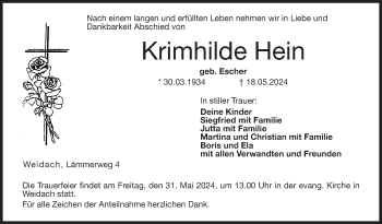 Traueranzeige von Krimhilde Hein von Neue Presse Coburg
