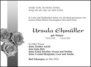Traueranzeige von Ursula Ehmüller von Südthüringer Presse