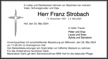 Traueranzeige von Franz Strobach von Frankenpost