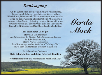 Traueranzeige von Gerda Mock von Südthüringer Presse