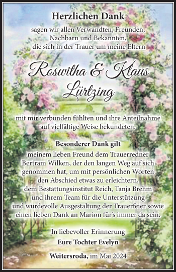 Traueranzeige von Roswitha und Klaus Lürtzing von Südthüringer Presse