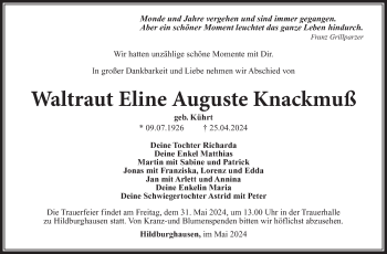 Traueranzeige von Waltraut Knackmuss von Südthüringer Presse