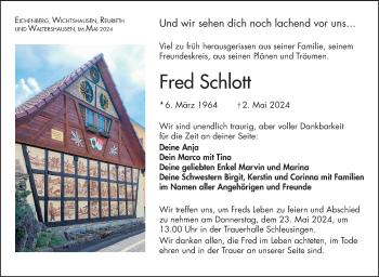 Traueranzeige von Fred Schlott von Südthüringer Presse