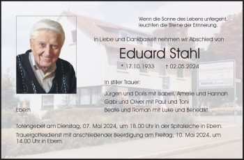 Traueranzeige von Eduard Stahl von Neue Presse Coburg