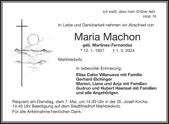 Traueranzeige von Maria Machon von Frankenpost