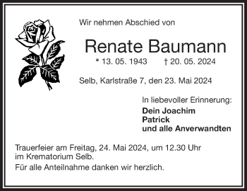 Traueranzeige von Renate Baumann von Frankenpost