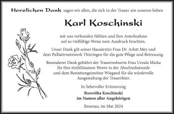 Traueranzeige von Karl Koschinski von Südthüringer Presse