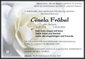 Traueranzeige von Gisela Fräbel von Südthüringer Presse