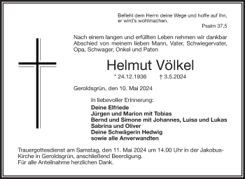 Traueranzeige von Helmut Völkel von Südthüringer Presse