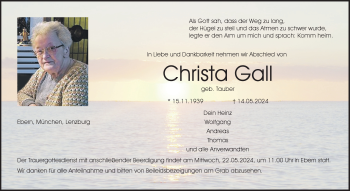 Traueranzeige von Christa Gall von Neue Presse Coburg