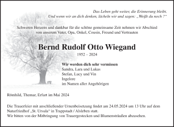 Traueranzeige von Bernd Rudolf Otto Wiegand von Südthüringer Presse