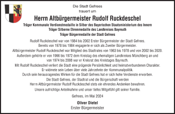 Traueranzeige von Rudolf Ruckdeschel von Südthüringer Presse