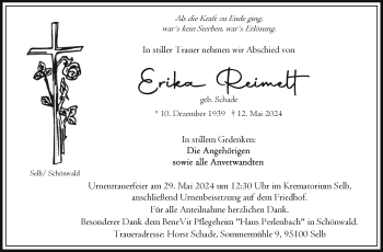 Traueranzeige von Erika Reimelt von Frankenpost