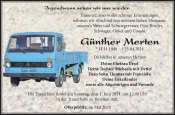 Traueranzeige von Günther Merten von Südthüringer Presse